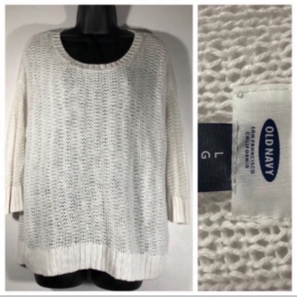 Old Navy ON Women’s White Pullover Sweater Size Large 1/4 length sleeve